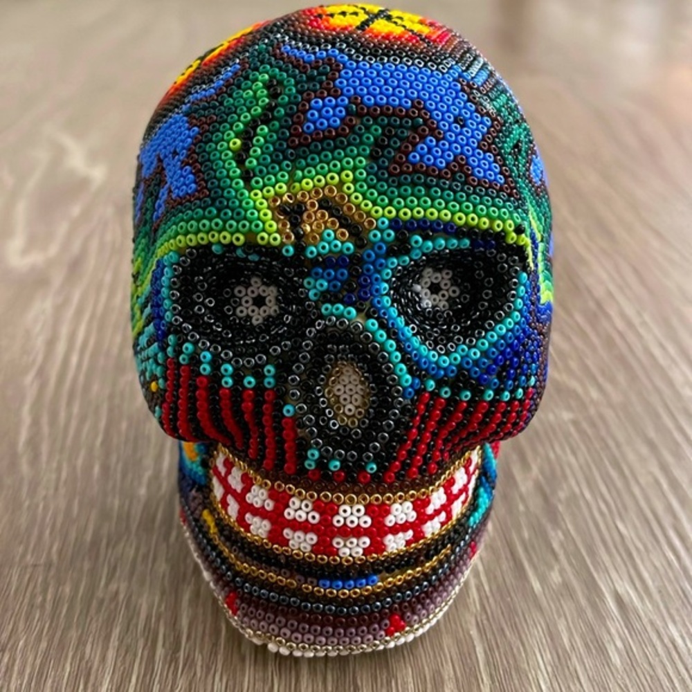 Mexican Folk Art Huichol Beaded Skull Day of the Dead Rare Beaded Handmade